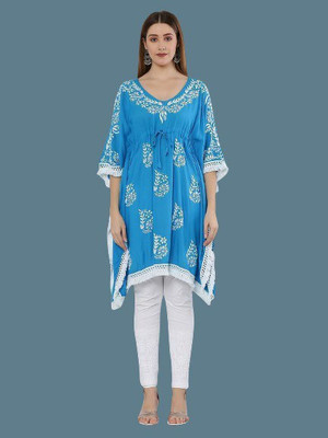 FAWOMENT Floral Print Rayon Women Kaftan