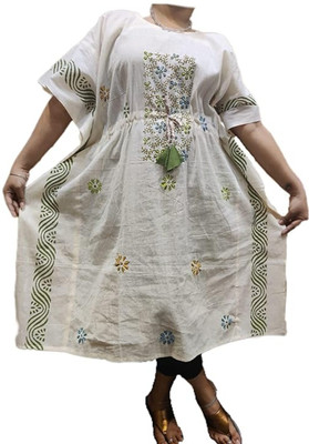 Regalo Solid, Printed Cotton Silk Women Kaftan
