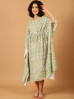 Blissence Floral Print Rayon Women Kaftan