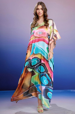 Label Aarna Geometric Print Satin Blend Women Kaftan