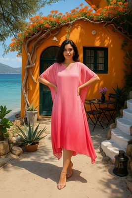 maaesa Solid Crepe Women Kaftan