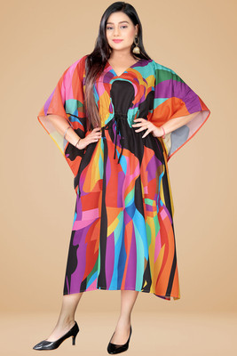 Dhanlaxmi Textiles Printed, Geometric Print Poly Crepe, Polycotton, Cotton Crepe Blend Women Kaftan