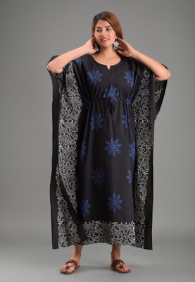 HRITVI FAB Printed Organic Cotton Blend Women Kaftan