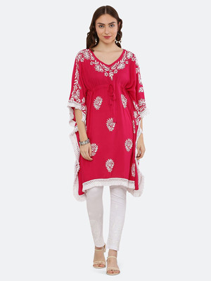 FAWOMENT Floral Print Rayon Women Kaftan