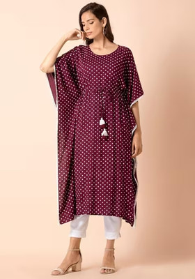 TIFUL HUB Polka Print Rayon Women Kaftan