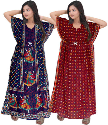 SHOPIFY Women Nighty(Blue, Maroon)
