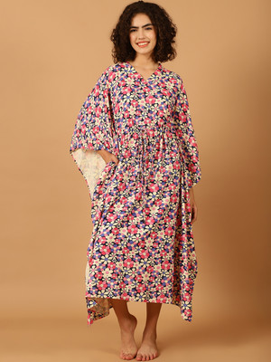 Blissence Floral Print Rayon Women Kaftan