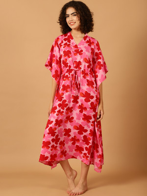 Blissence Floral Print Crepe Women Kaftan