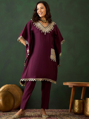 SHARARA CREATION Embellished Silk Blend Women Kaftan