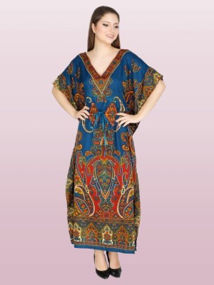 ukal Floral Print Cotton Blend Women Kaftan