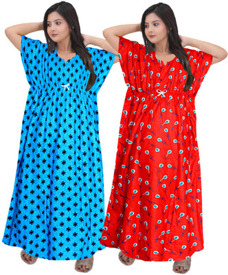 Hans Fashion ENT Women Nighty(Blue, Red)