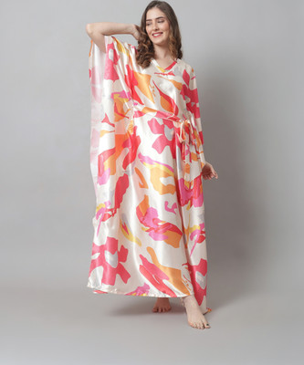Claura Printed Satin Blend Women Kaftan