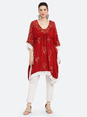 FAWOMENT Floral Print Rayon Women Kaftan