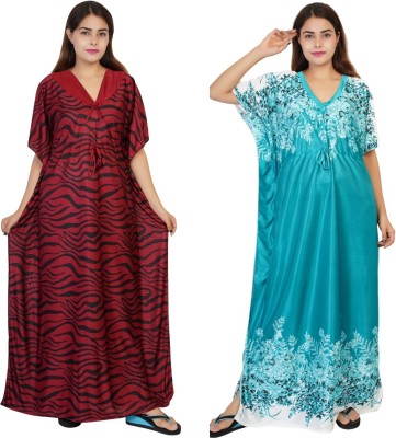 Hypex Women Nighty with Robe(Maroon, Light Green)