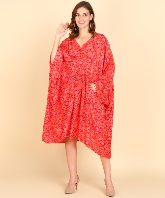 Orange Stitch Printed Viscose Women Kaftan