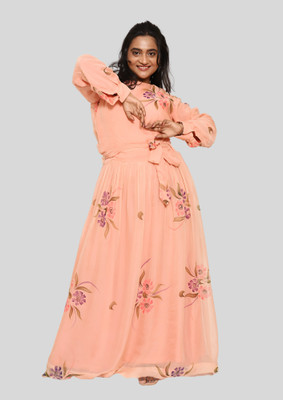 Ravi Pratap Singh Women Fit and Flare Orange Maxi/Full Length Dress