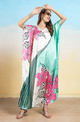 Label Aarna Geometric Print Satin Blend Women Kaftan