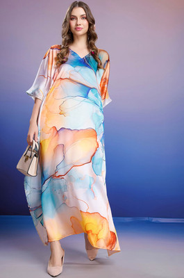 Label Aarna Geometric Print Satin Blend Women Kaftan