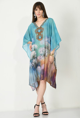 Navvi Floral Print Poly Crepe Women Kaftan