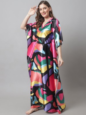 Claura Printed Satin Blend Women Kaftan