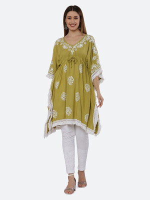 FAWOMENT Floral Print Rayon Women Kaftan