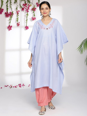 LetsDressUp Solid Pure Cotton Women Kaftan