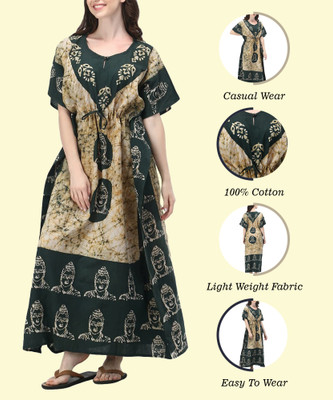 Quickcollection Women Nighty(Beige, Black)