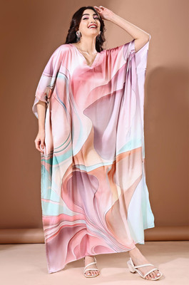Label Aarna Geometric Print Satin Blend Women Kaftan