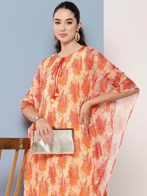 rishabhsraiment Floral Print Chiffon Women Kaftan