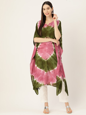 METRONAUT Women Kaftan Pink, White, Dark Green Midi/Calf Length Dress