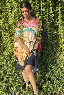 Dhanlaxmi Textiles Printed, Geometric Print Poly Crepe, Polycotton, Cotton Crepe Blend Women Kaftan