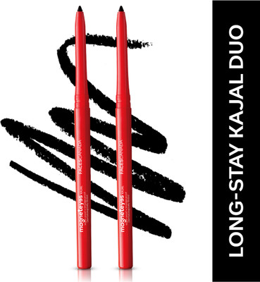 FACES CANADA Magneteys Kajal | 24HR Long Stay, Smudge & Water Resistant | Pack of 2(Black, 0.7 g)