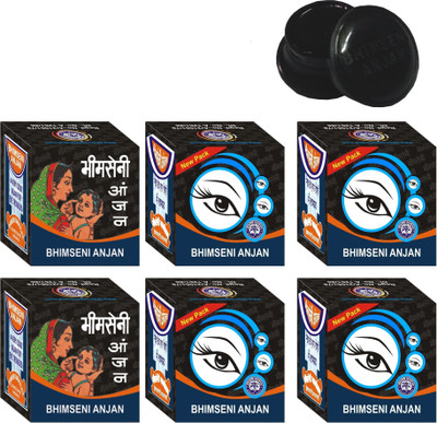 Bhimseni Karyalay Ayurvedic Kajal 350mg. Pack of6(Black, 0.35 g)