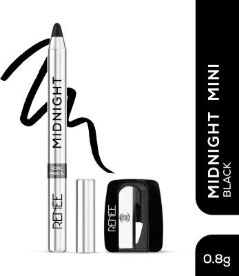 Renee Mini Midnight Kohl Black Kajal Pencil - Waterproof Smudge proof With Sharpener(Black, 0.8 g)