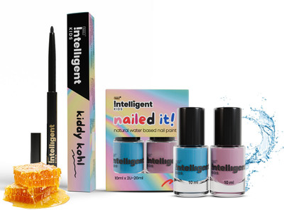 TuCo Kids Nail paint (Pack of 2) and Kajal Makeup Combo Pack for Kids Ages 4-10(Black, Pink, Blue, 30 g)