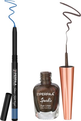 Perpaa Kohl Kajal(0.35g) + Long Stay Liquid Eyeliner(5ml) Combo Pack, Essential Eye Kit(Blue,Dark Brown, 10 g)