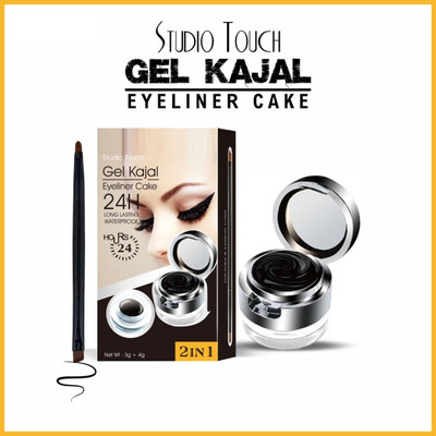 MYEONG 2-in-1 Studio Touch Kajal Eyeliner Cake 24-Hour Long Lasting Definition Kajal 7 g(Jet Black)