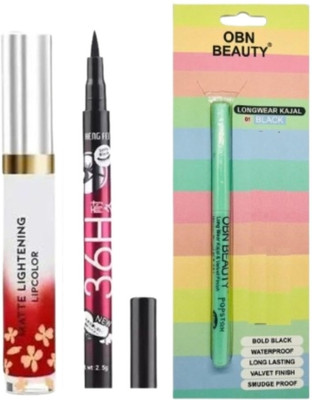 BLUST&FAMME eyeliner and kajal lipstick combo waterproof and longlasting pack of 3(multi, 5 ml)