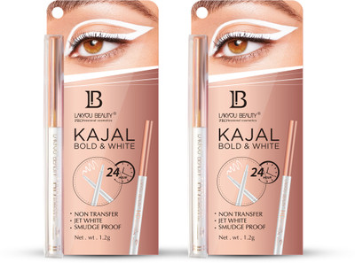 Lakyou Beauty HD Glide on Auto Kajal | Waterproof | Smudge Proof | Pack Of 2 |(White, 1.2 g)