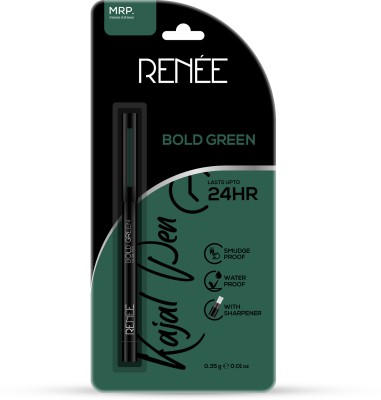 Renee Bold Green Kajal Pen with Sharpener, Long-lasting Matte Finish Kohl Pencil 0.35g(Bold Green, 0.35 g)