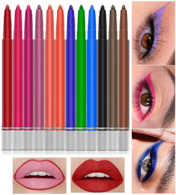Neycare SET OF 12 SHINE MUTICOLOR MAKEUP PEN MULTI CRAYON LIP & EYE LINER FOR WOMENS(Multi-color)