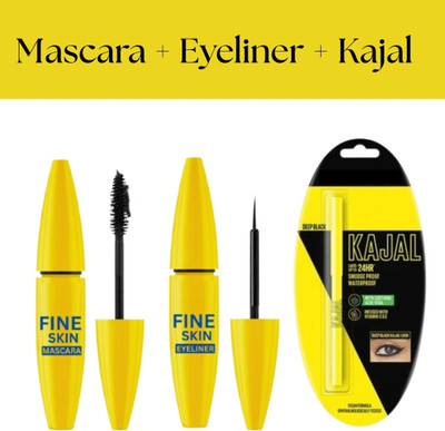 BLUST&FAMME Black color waterproof Kajal and eyeliner mascara combo sett(Black, 3 ml)