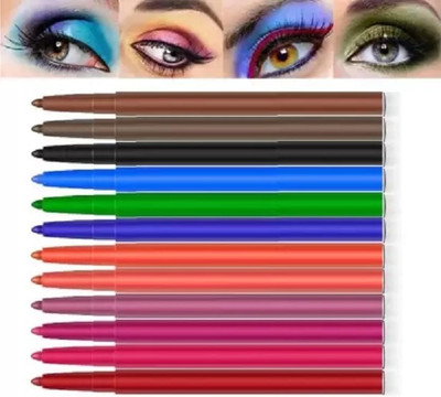Galm Bazaar Multi Colourful Pencil Eye Liner and Hyper Pigmented Pack of 12(Multicolor, 10 g)