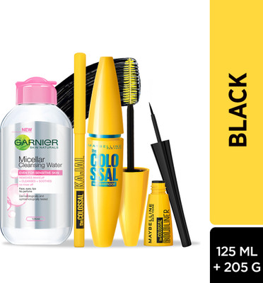 MAYBELLINE NEW YORK Call Me Colossal Kit - Mascara+ Kajal+ Bold Liner+ Micellar(Black, 205 g)