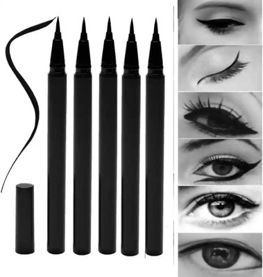 HUZURLU pigmented quick dry matte finish & water proof sketch eye liner pack of 5(BLACK, 12.5 g)