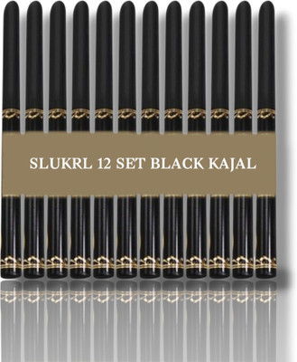 slukrl Bold Black Kajal Pencil 12 Pack Waterproof 24Hrs Stay Smudge Proof Kit(BLACK, 10 ml)