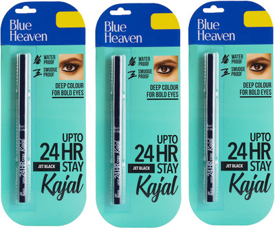 BLUE HEAVEN 24 HR Stay Jet Black Kajal (Pack of 3)(Multicolor, 1.05 g)