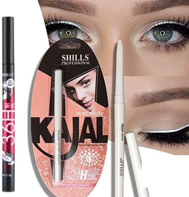 Hidden Beauty White Kajal & sketch eyeliner Waterproof & long lasting(Black, White, 20 ml)