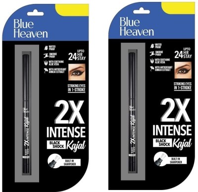 BLUE HEAVEN 2X Intense Kajal, Black Shock Long Lasting & Smudge Proof, 0.35g (Pack of 2)(Black, 0.6 g)