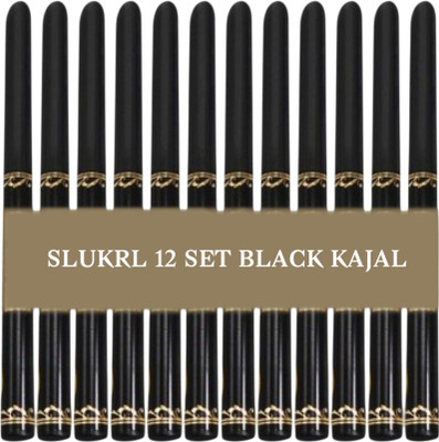 slukrl Smudge Free Black Kajal Pencil 12 Pack Waterproof 24Hrs Stay Eye Makeup(BLACK, 10 ml)